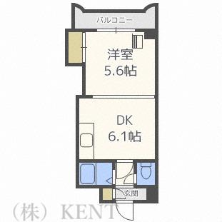 エンドレス琴似A棟(1DK/6階)の間取り写真