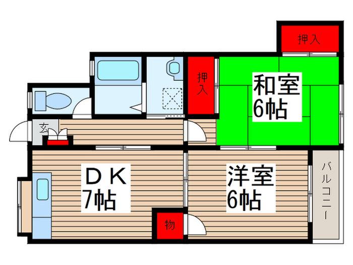 カサベルデアミ(2DK/2階)の間取り写真