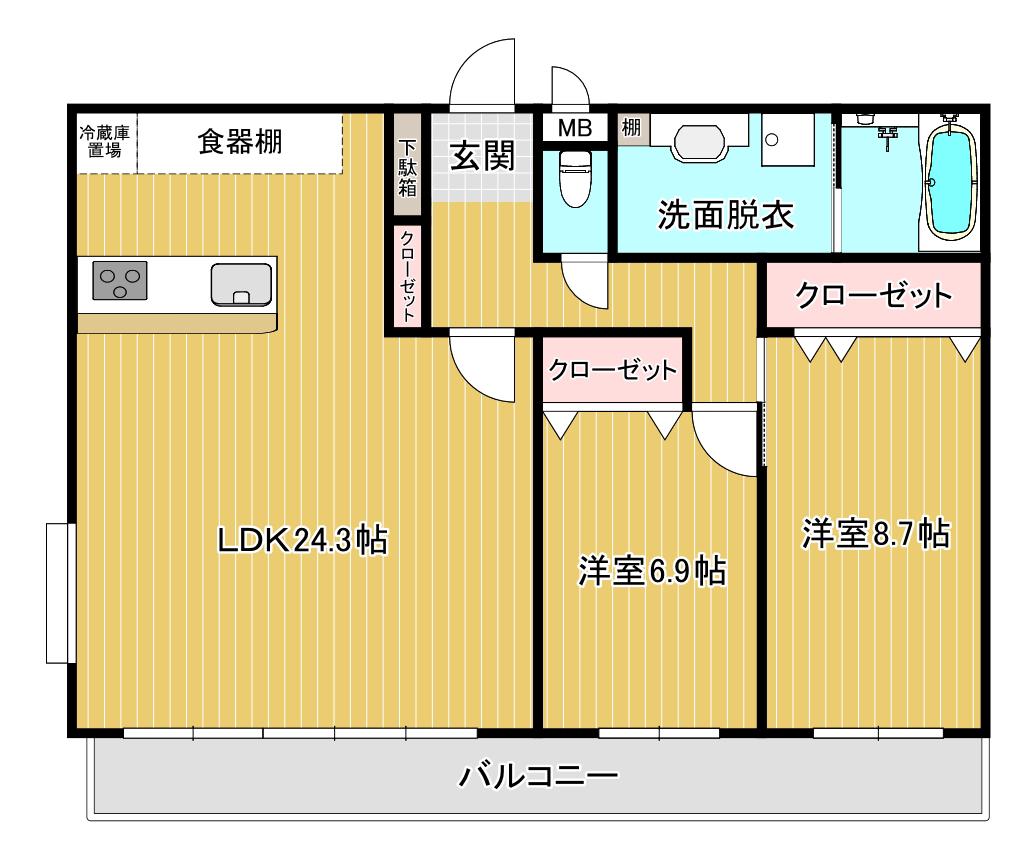 リシェス神栖(2LDK/3階)の間取り写真