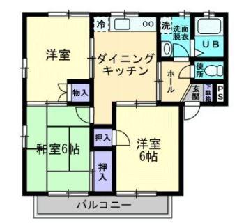 メゾニティーブラッサムD(3DK/2階)の間取り写真