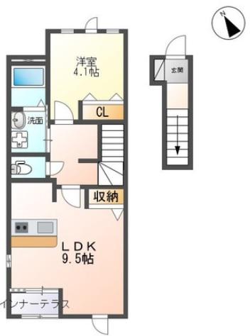 サンシャイン(1LDK/2階)の間取り写真