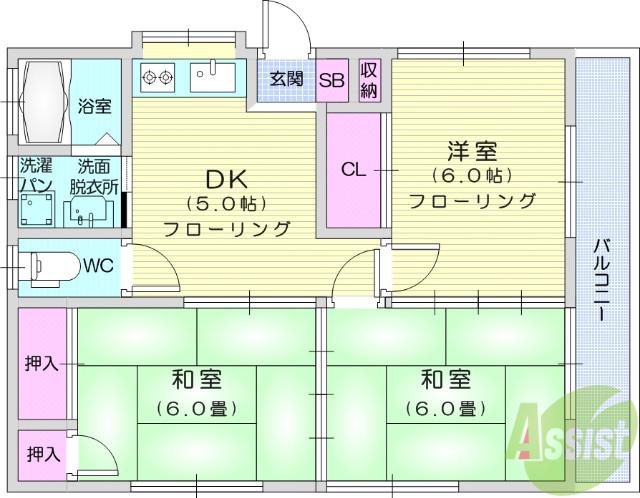 菊惣コーポ(3DK/1階)の間取り写真