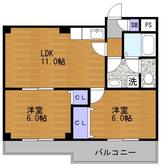 プラザあさも(2LDK/2階)の間取り写真
