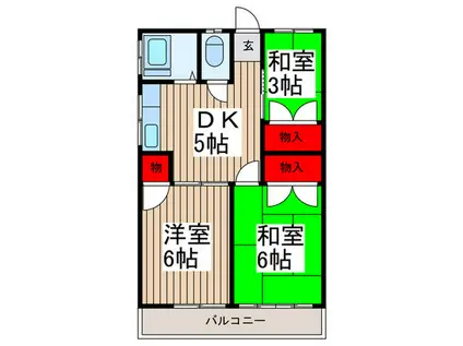 第2静和荘(3DK/2階)の間取り写真