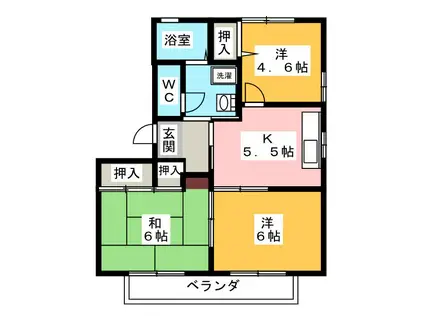 クレールロジュマン B棟(3K/2階)の間取り写真