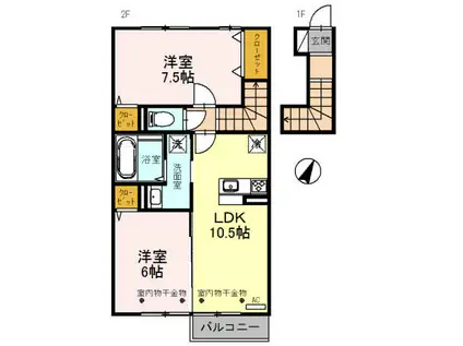 D-ROOM利田A棟(2LDK/2階)の間取り写真