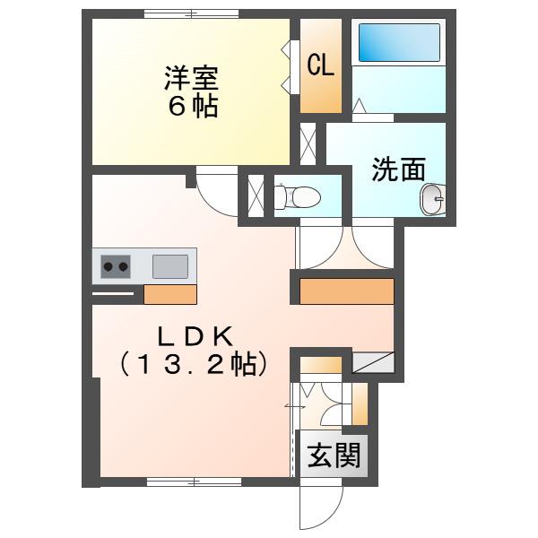 セジュール沼ノ端中央VI(1LDK/1階)の間取り写真
