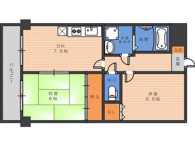 デイグラン長居公園(2DK/1階)の間取り写真