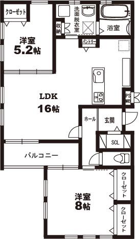 プレミアムレユシール金田(2LDK/1階)の間取り写真
