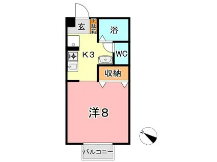 フラワーC棟(1K/2階)の間取り写真