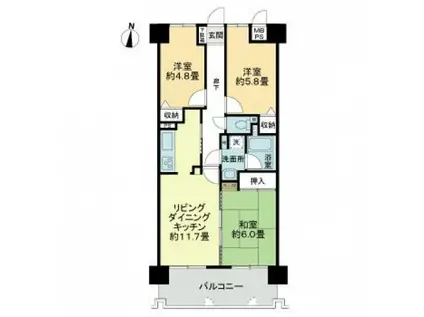 ライオンズヒルズ牛田早稲田(3LDK/3階)の間取り写真