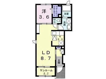 グラース・TYII(1LDK/1階)の間取り写真
