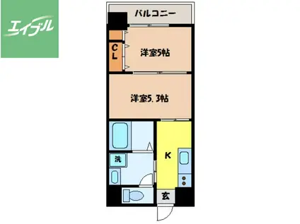 スカイコート西山(2K/3階)の間取り写真