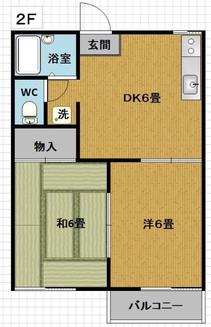 ハピネス千代8(2DK/2階)の間取り写真