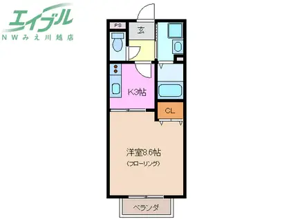 パークサイド若宮 C棟(1K/2階)の間取り写真