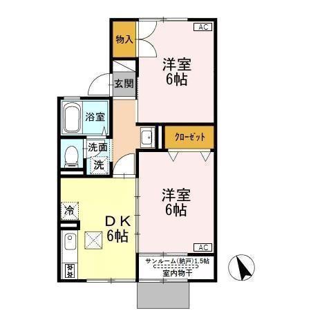 セジュール上小泉 B(2DK/1階)の間取り写真