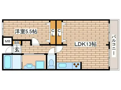 ミロワ西灘(1LDK/3階)の間取り写真