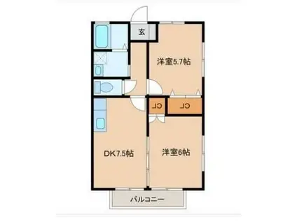 クレア錦町(2DK/1階)の間取り写真