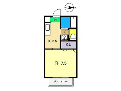 石丸ハイツ(1K/1階)の間取り写真