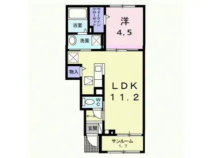 グランヴェール・HIDE(1LDK/1階)の間取り写真
