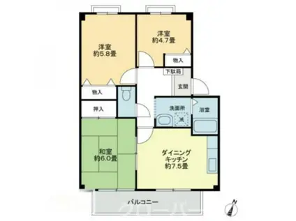 フォブール竹峰A棟(3DK/2階)の間取り写真