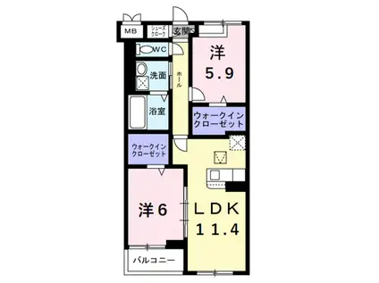 アイマコート 初芝(2LDK/3階)の間取り写真