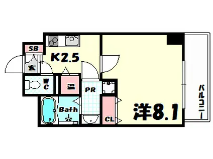 アドバンス三宮IIライズ(1K/4階)の間取り写真