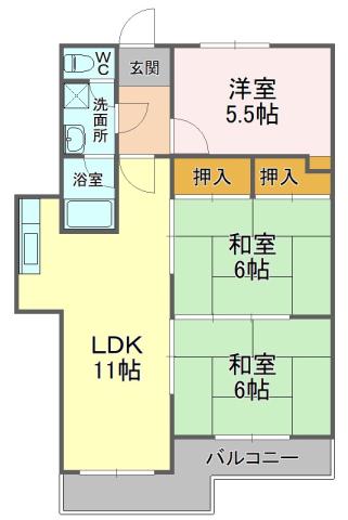 グランディール平和(3LDK/2階)の間取り写真
