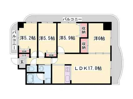 手柄アートスカイハイツ(4LDK/8階)の間取り写真