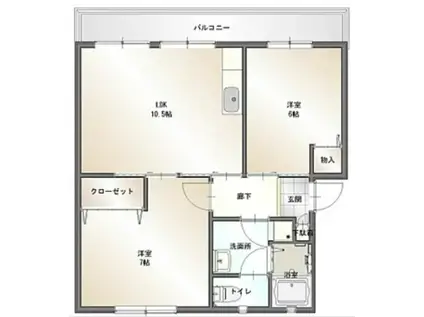 治田西部ハイツ(2LDK/4階)の間取り写真