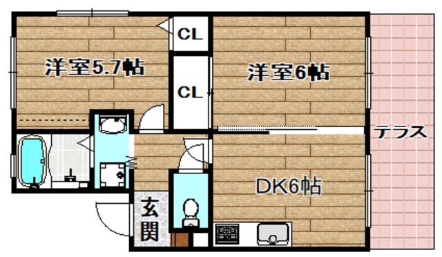 シャトーグランデ・イノウエ(2DK/1階)の間取り写真