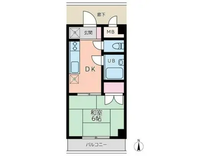 第一日ノ出マンション(1DK/2階)の間取り写真