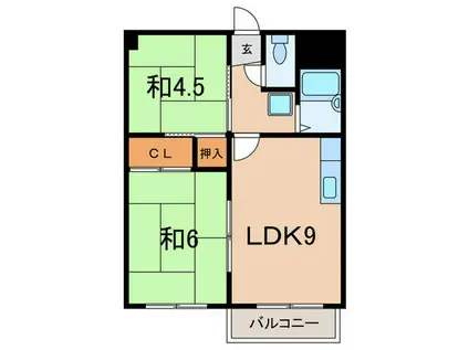 フラワー芦屋(2LDK/4階)の間取り写真