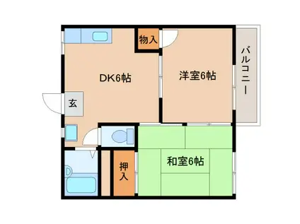 乙木ハイツ(2DK/2階)の間取り写真