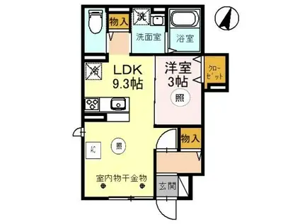 ラ・シエル舞崎(1LDK/1階)の間取り写真
