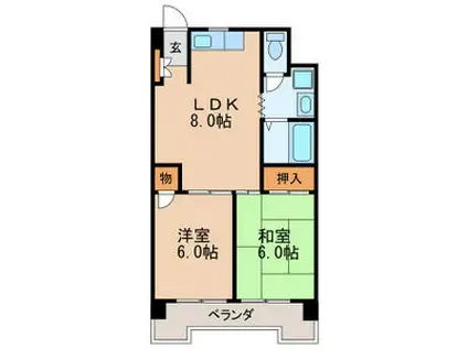 丸の内カジウラマンション(2LDK/6階)の間取り写真