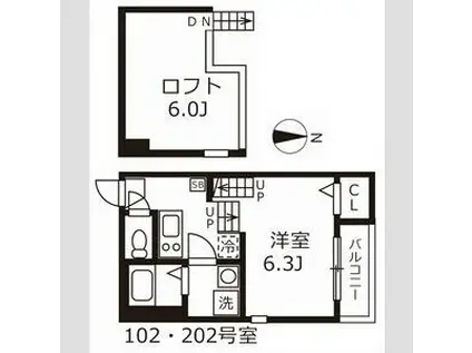ハーモニーテラス西日置(1K/2階)の間取り写真