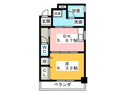 クリア壱番館(1DK/6階)の間取り写真