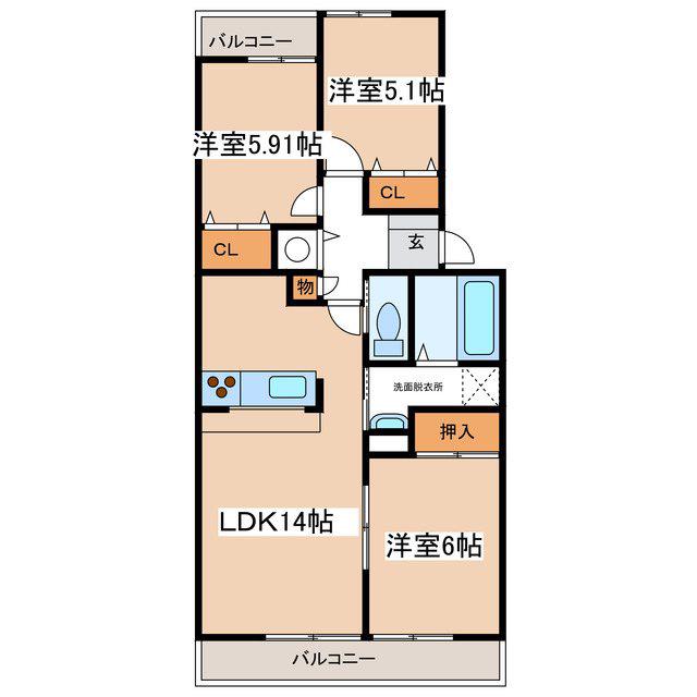 パークヒルズ蟻ケ崎(3LDK/1階)の間取り写真