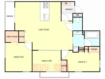 ゼルカヴァ芦屋(3LDK/4階)の間取り写真