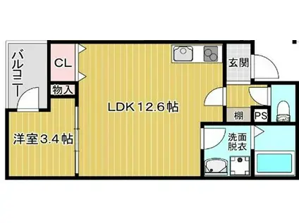 LA-CREA七松町(1LDK/1階)の間取り写真