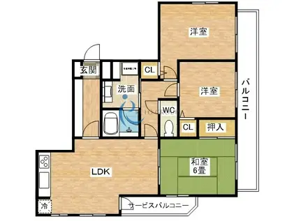 日宝ロイヤルハイツ桑津(3LDK/3階)の間取り写真