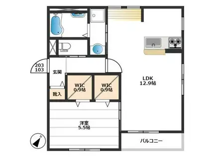 ボン シャンス(1LDK/2階)の間取り写真