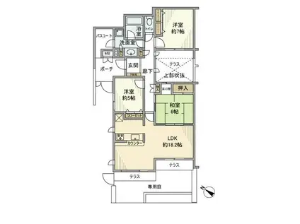小田急プラウディア五月台(3LDK/1階)の間取り写真