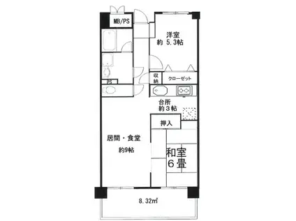 プラザホワイトC(2LDK/12階)の間取り写真
