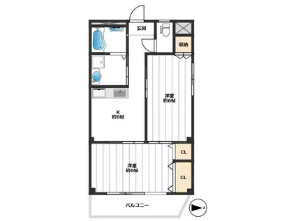 仲町ハイツ(2K/1階)の間取り写真