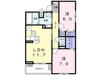 プレッソ・ロートII(2LDK/1階)の間取り写真