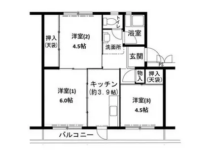 ビレッジハウス志染12号棟(3K/3階)の間取り写真