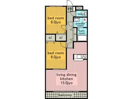 シャルム名東(2LDK/2階)の間取り写真