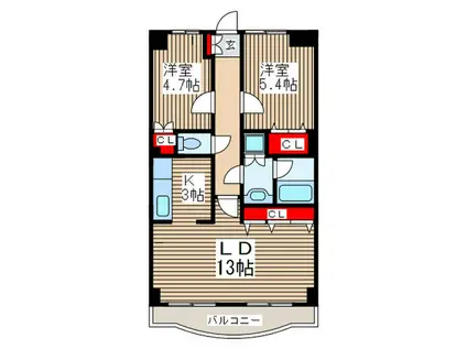 リレント谷塚(2LDK/8階)の間取り写真